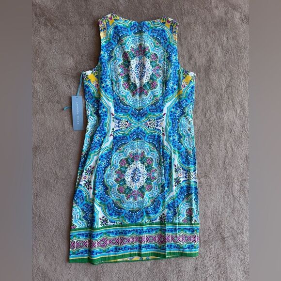 London Times Blue and Green Paisley Dress - Picture 3 of 3